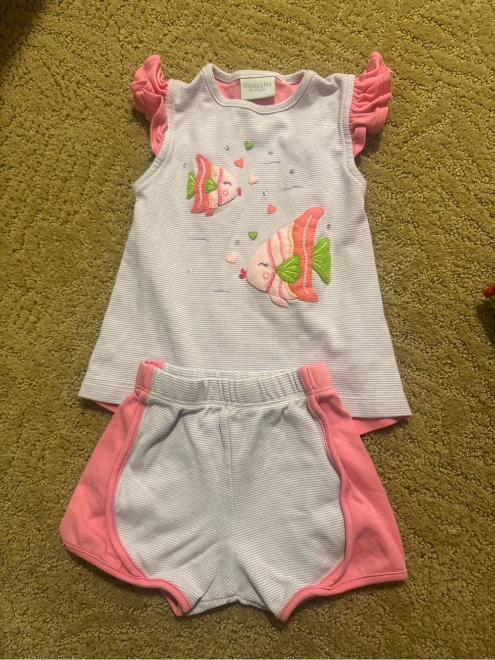 Girls Pink Fish Appliqué Pajama Set — Sleeveless Tank & Shorts